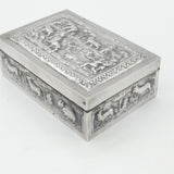 Victorian Indian Large Sterling Silver Box with Hunting Scenes Antique c1880