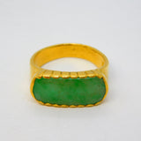 20th Century Chinese 24ct Yellow Gold Green Jade Panel Dress Ring Antique c1920