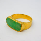 20th Century Chinese 24ct Yellow Gold Green Jade Panel Dress Ring Antique c1920
