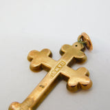Edwardian 9ct Yellow Gold Leaf Pattern Cross Pendant Antique c1910