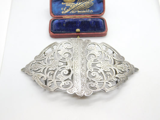 Victorian Sterling Silver Floral Pattern Nurse's Belt Buckle 1888 Birmingham