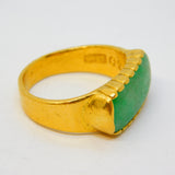 20th Century Chinese 24ct Yellow Gold Green Jade Panel Dress Ring Antique c1920