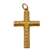 Edwardian 9ct Yellow Gold Feathered Pattern Cross Pendant Antique c1910