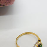 9ct Yellow Gold, Emerald & Diamond Floral Cluster Ring 1990 Birmingham Vintage