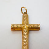 Edwardian 9ct Yellow Gold Feathered Pattern Cross Pendant Antique c1910