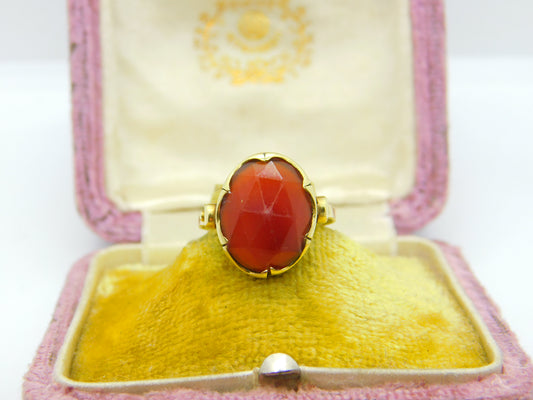 French 18ct Yellow Gold & Faceted Carnelian Signet Ring Antique c1900 Victorian