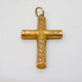 Edwardian 9ct Yellow Gold Feathered Pattern Cross Pendant Antique c1910