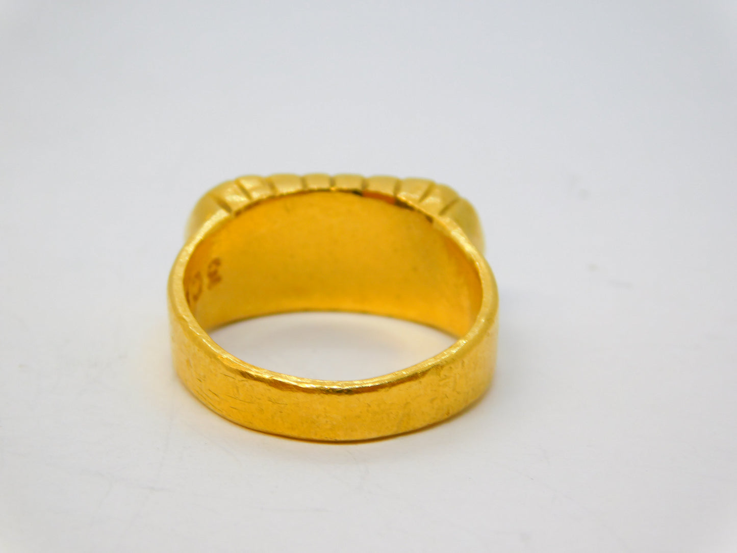 20th Century Chinese 24ct Yellow Gold Green Jade Panel Dress Ring Antique c1920