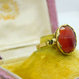 French 18ct Yellow Gold & Faceted Carnelian Signet Ring Antique c1900 Victorian