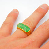 20th Century Chinese 24ct Yellow Gold Green Jade Panel Dress Ring Antique c1920