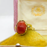 French 18ct Yellow Gold & Faceted Carnelian Signet Ring Antique c1900 Victorian