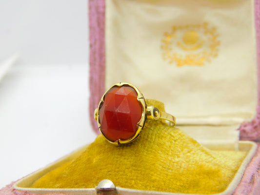 French 18ct Yellow Gold & Faceted Carnelian Signet Ring Antique c1900 Victorian