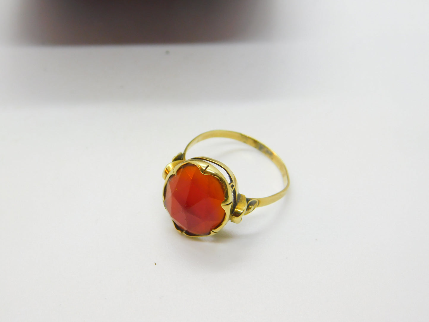 French 18ct Yellow Gold & Faceted Carnelian Signet Ring Antique c1900 Victorian