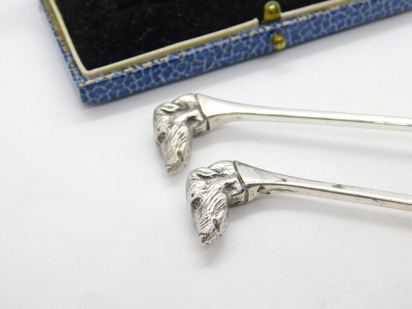 Pair of Hound Dog Mask Terminal Sterling Silver Spoons Vintage 1982 Birmingham