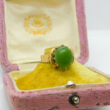 9ct Yellow Gold & Cabochon Green Jade Signet Ring Antique c1940 Art Deco