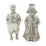 Art Deco Pair of Sterling Silver Novelty Dutch Lady & Gent Pepper Shakers 1926 London