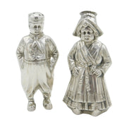 Art Deco Pair of Sterling Silver Novelty Dutch Lady & Gent Pepper Shakers 1926 London