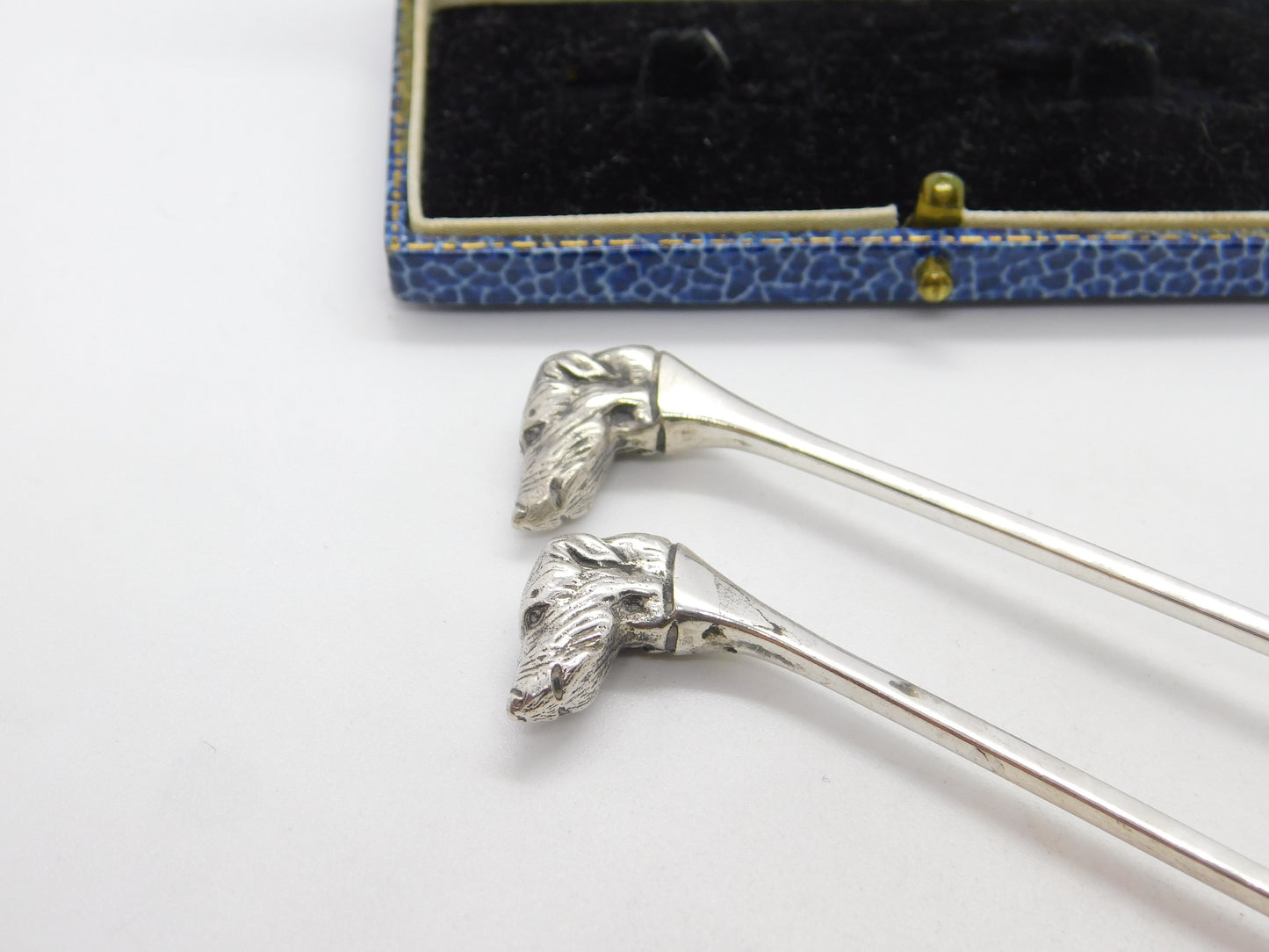 Pair of Hound Dog Mask Terminal Sterling Silver Spoons Vintage 1982 Birmingham