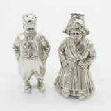 Art Deco Pair of Sterling Silver Novelty Dutch Lady & Gent Pepper Shakers 1926 London
