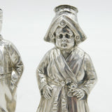 Art Deco Pair of Sterling Silver Novelty Dutch Lady & Gent Pepper Shakers 1926 London