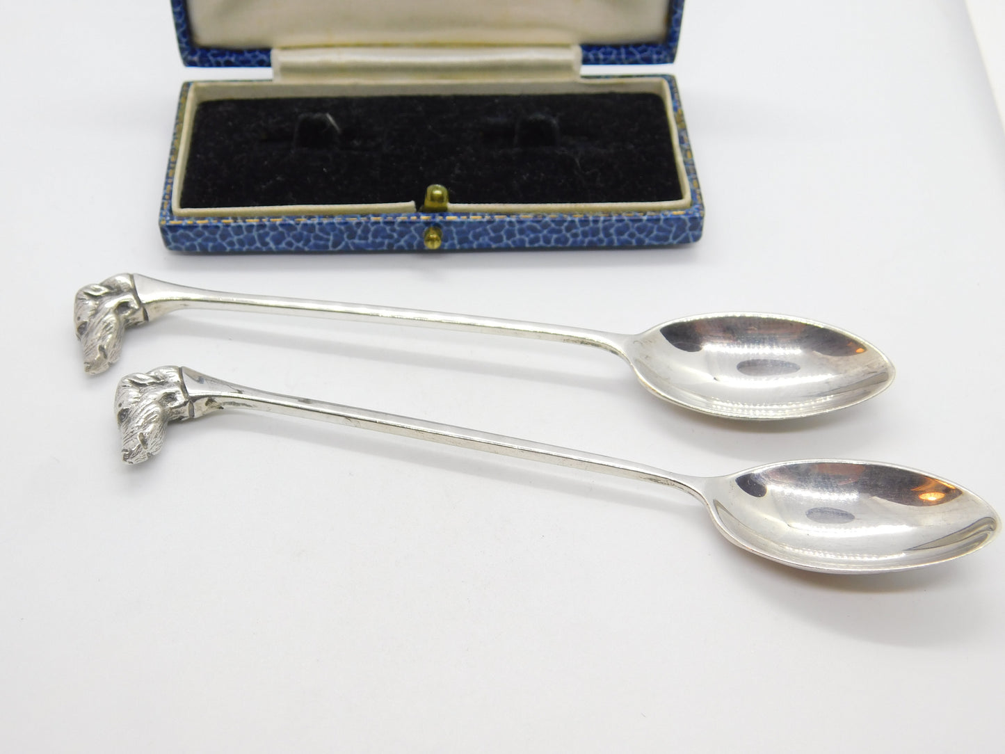 Pair of Hound Dog Mask Terminal Sterling Silver Spoons Vintage 1982 Birmingham