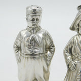 Art Deco Pair of Sterling Silver Novelty Dutch Lady & Gent Pepper Shakers 1926 London
