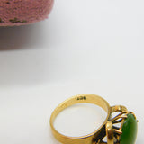 9ct Yellow Gold & Cabochon Green Jade Signet Ring Antique c1940 Art Deco