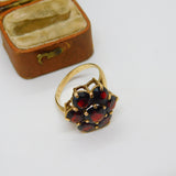 9ct Yellow Gold Bohemian Garnet Set Floral Cluster Ring Vintage 1977 London
