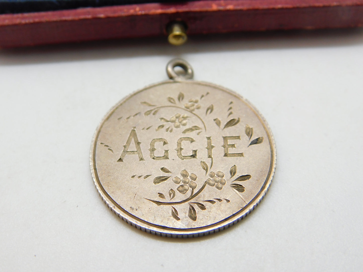 Victorian Canadian Sterling Silver 'Aggie' Love Token Shilling Pendant Antique