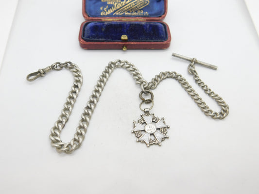 Victorian Sterling Silver Graduating Albert Watch Chain with Fob Antique c1890