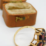 9ct Yellow Gold Bohemian Garnet Set Floral Cluster Ring Vintage 1977 London