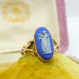 Victorian 9ct Rose Gold & Wedgwood Jasperware Classical Ring c1890 Antique