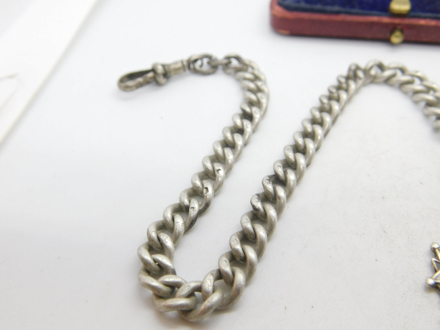 Victorian Sterling Silver Graduating Albert Watch Chain with Fob Antique c1890