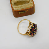 9ct Yellow Gold Bohemian Garnet Set Floral Cluster Ring Vintage 1977 London