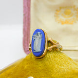 Victorian 9ct Rose Gold & Wedgwood Jasperware Classical Ring c1890 Antique