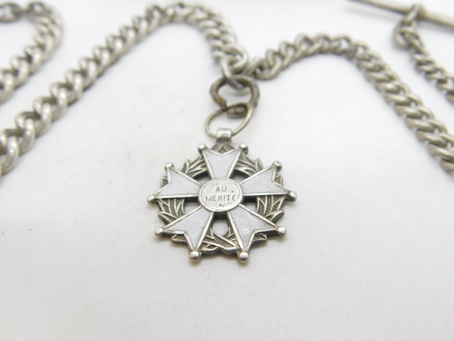 Victorian Sterling Silver Graduating Albert Watch Chain with Fob Antique c1890