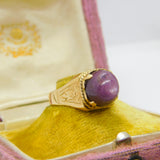 Victorian 18ct Yellow Gold & Cabochon Natural 4ct Star Ruby Ring c1900 Antique