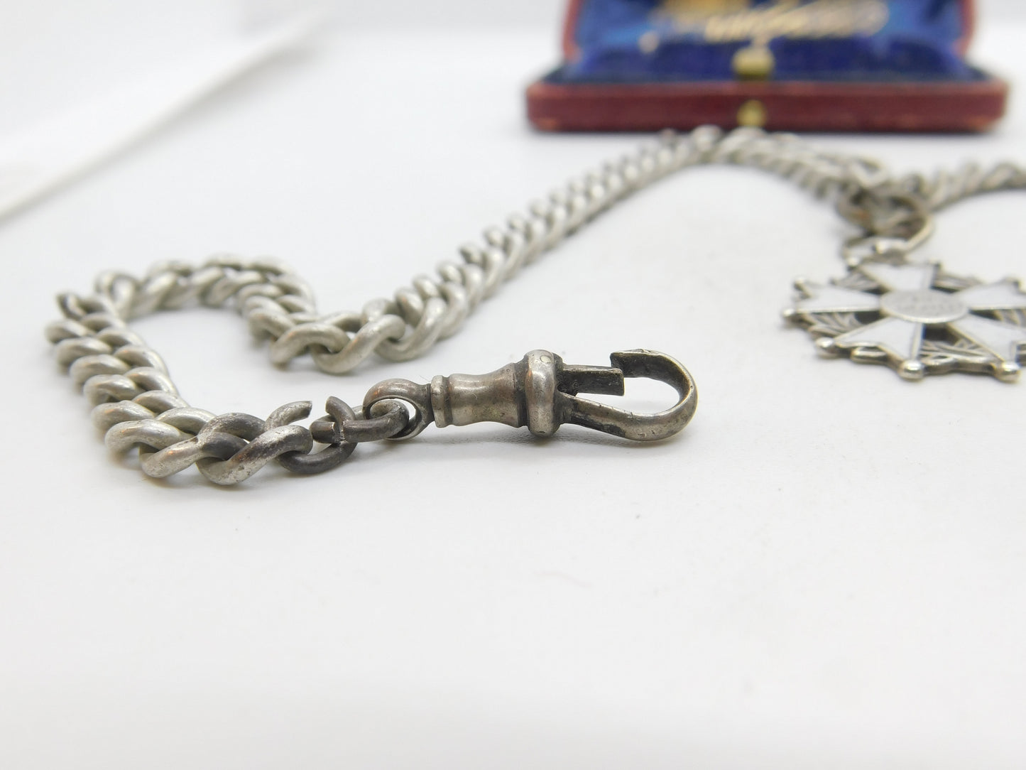 Victorian Sterling Silver Graduating Albert Watch Chain with Fob Antique c1890