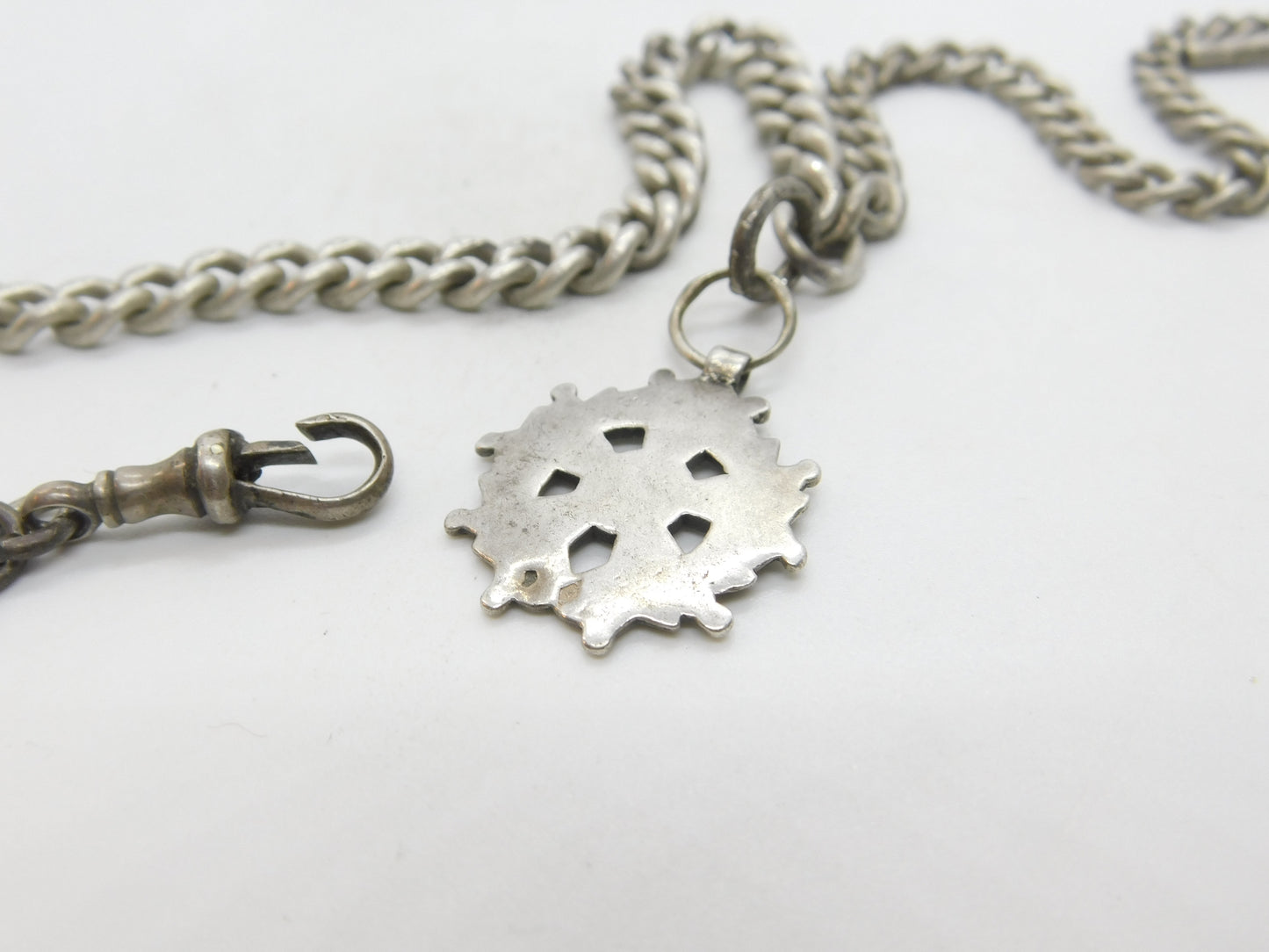 Victorian Sterling Silver Graduating Albert Watch Chain with Fob Antique c1890