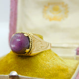 Victorian 18ct Yellow Gold & Cabochon Natural 4ct Star Ruby Ring c1900 Antique