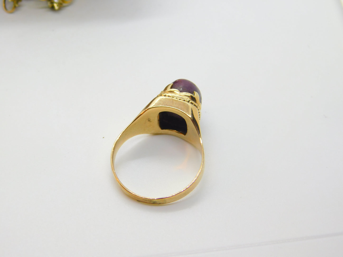 Victorian 18ct Yellow Gold & Cabochon Natural 4ct Star Ruby Ring c1900 Antique