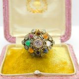 Austro-Hungarian 14ct Gold & Mixed Gemstone Set Statement Ring c1900 Victorian