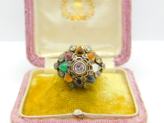 Austro-Hungarian 14ct Gold & Mixed Gemstone Set Statement Ring c1900 Victorian