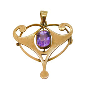 Edwardian 9ct Gold & Amethyst Lavalier Pendant Antique c1910 Thomas L. Mott