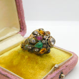 Austro-Hungarian 14ct Gold & Mixed Gemstone Set Statement Ring c1900 Victorian