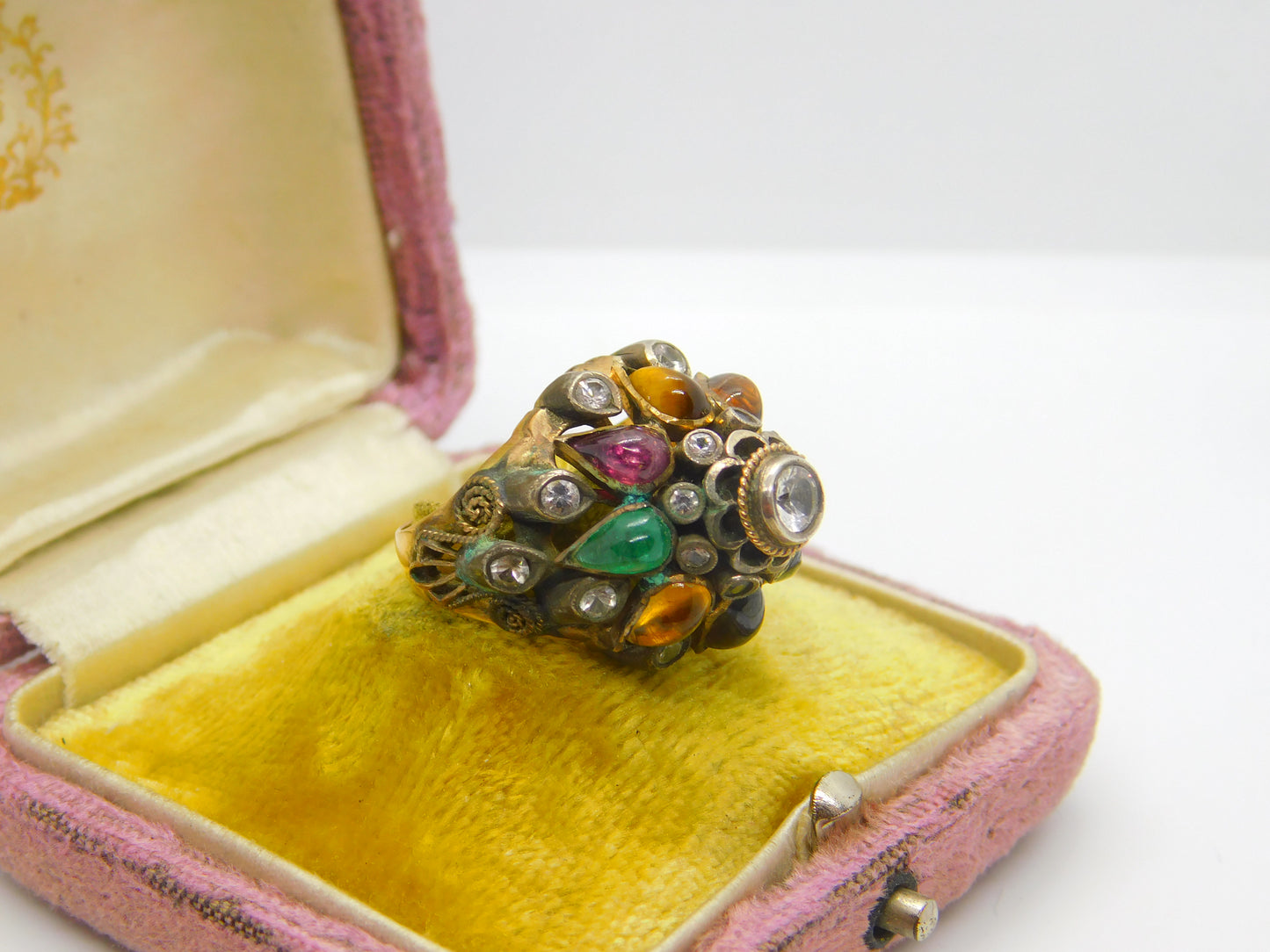 Austro-Hungarian 14ct Gold & Mixed Gemstone Set Statement Ring c1900 Victorian