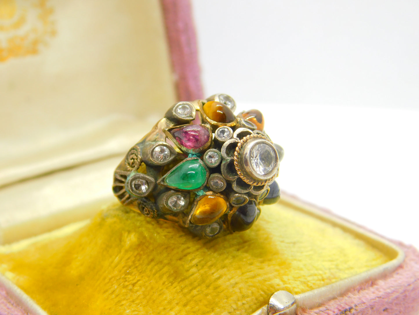 Austro-Hungarian 14ct Gold & Mixed Gemstone Set Statement Ring c1900 Victorian