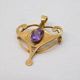 Edwardian 9ct Gold & Amethyst Lavalier Pendant Antique c1910 Thomas L. Mott