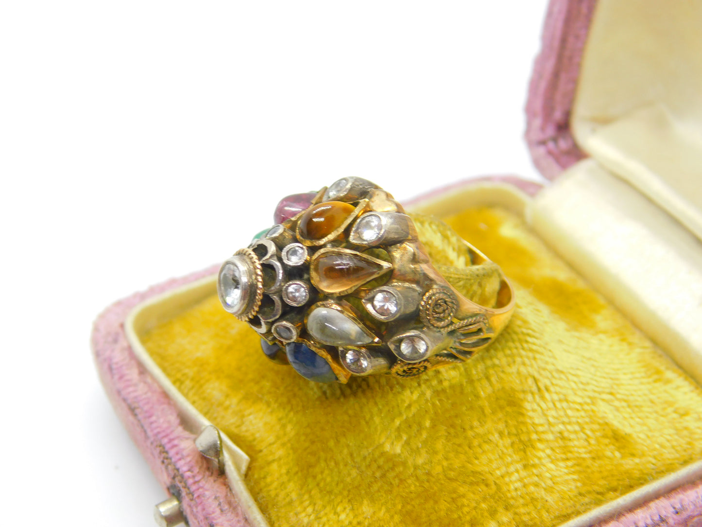 Austro-Hungarian 14ct Gold & Mixed Gemstone Set Statement Ring c1900 Victorian