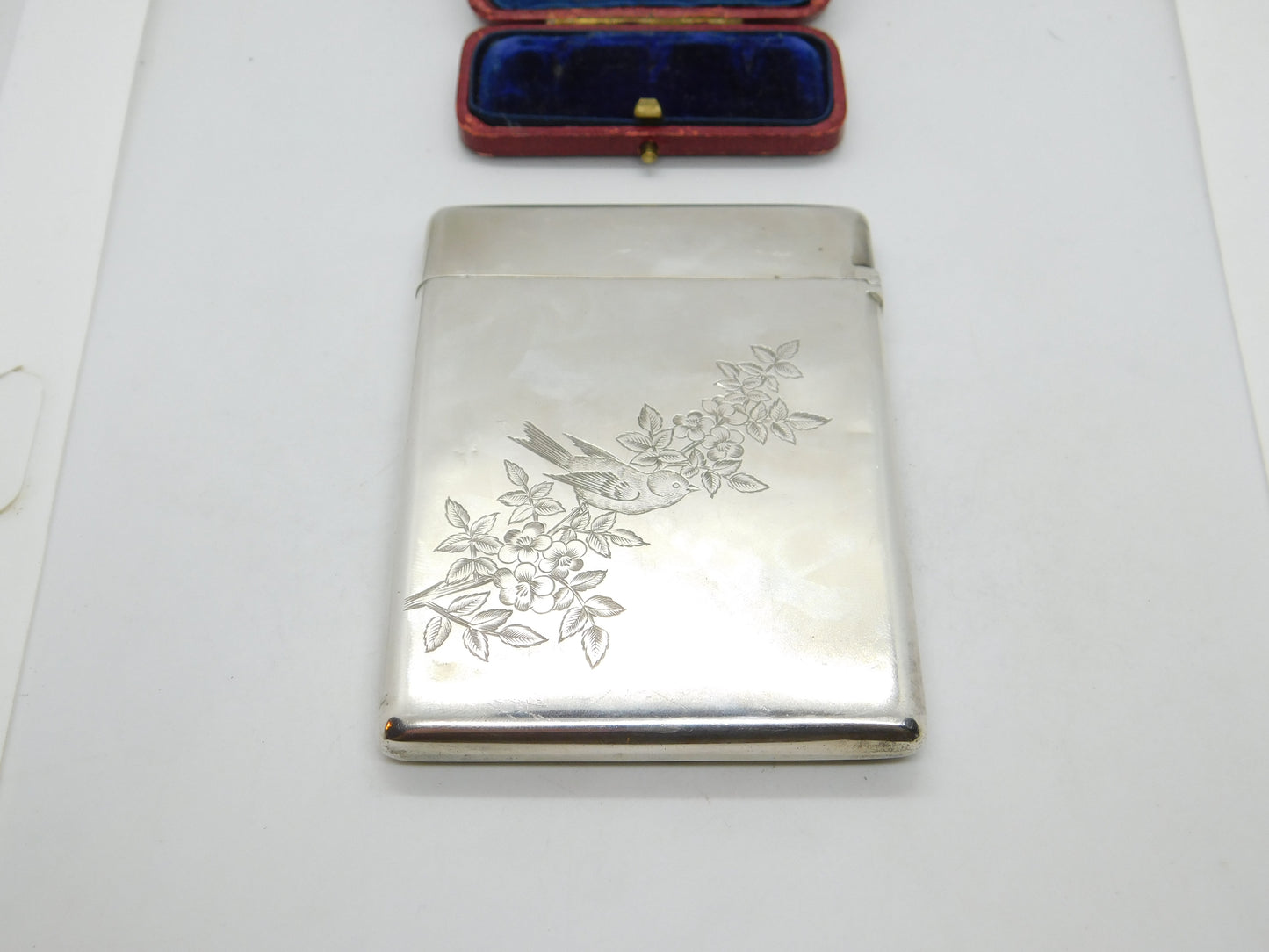 Victorian Aesthetic Movement Sterling Silver Card Case Squirrel & Bird 1882